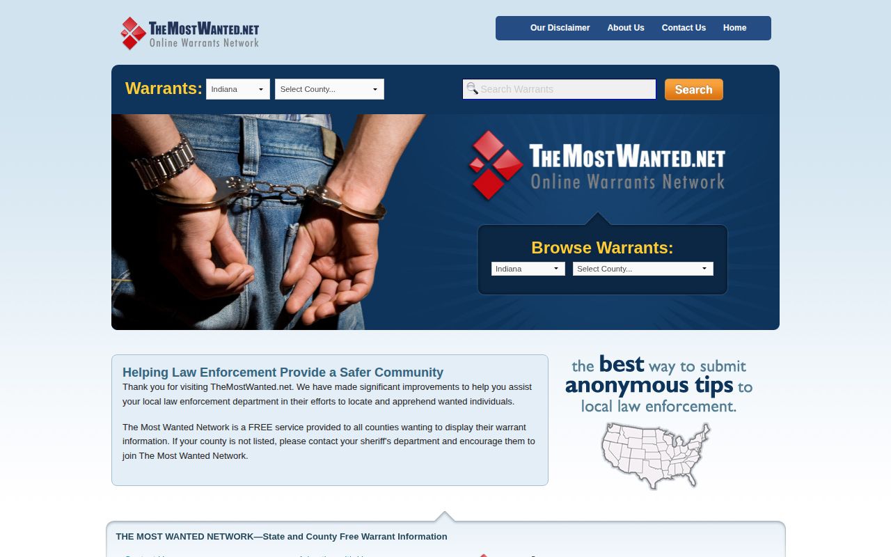 Allen County sheriff-designated most wanted and warrant search interface