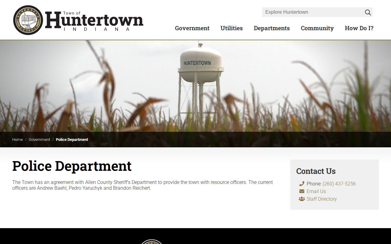 Huntertown official page describing Allen County Sheriff resource officers